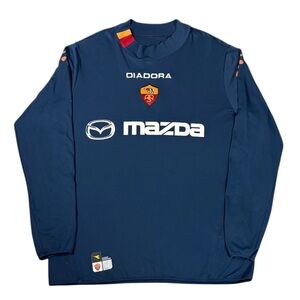 AS Roma Diadora 2003-04 Fourth Long Sleeve Soccer Football Jersey XL Blue Italia